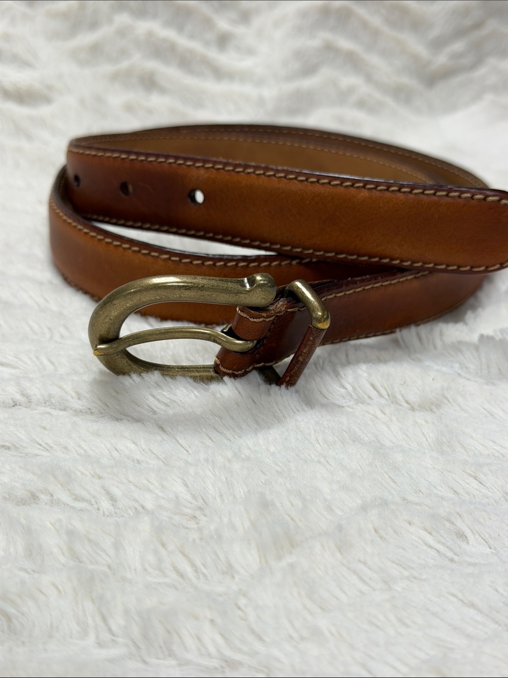 Talbots Genuine Leather Brown Belt Made in Italy, Brass Buckle L